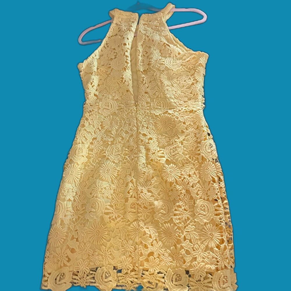 YELLOW LACE HALTER DRESS